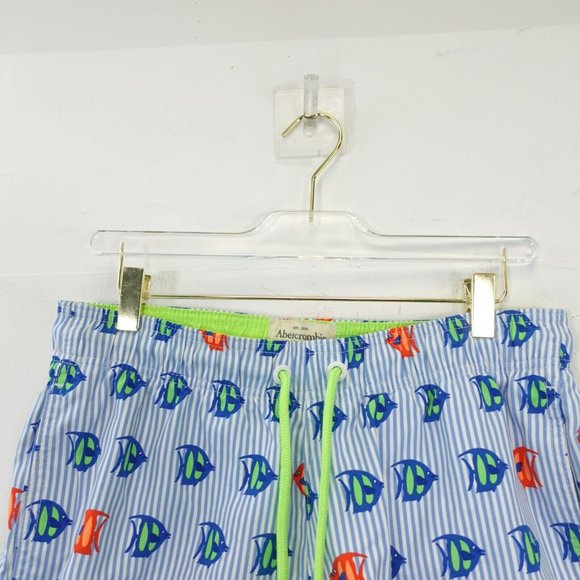 Abercrombie Fitch Men Board Short Medium Blue Striped Beach Summer Nautical Fish - Picture 3 of 9